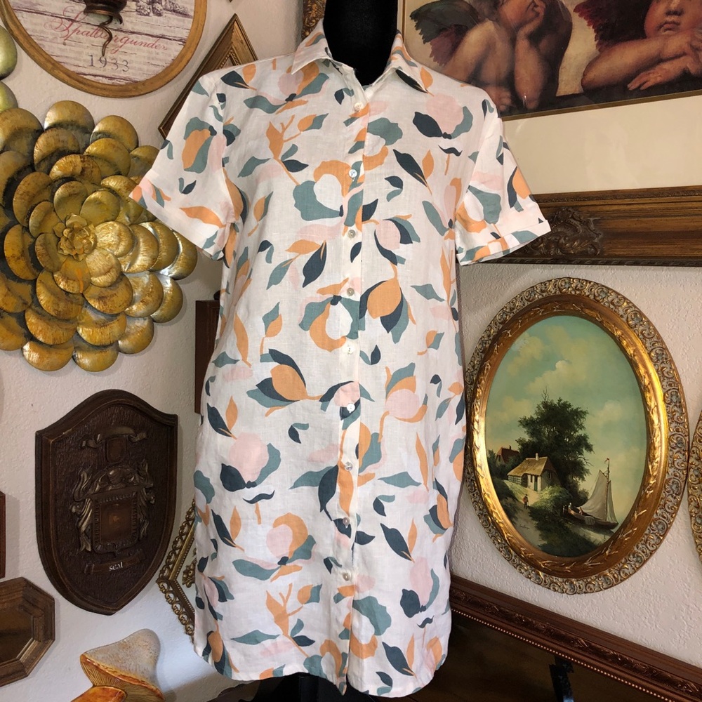 PREOWNED Rachel Zoe Women's Linen Floral Button Front Mini Shirt Dress Size S